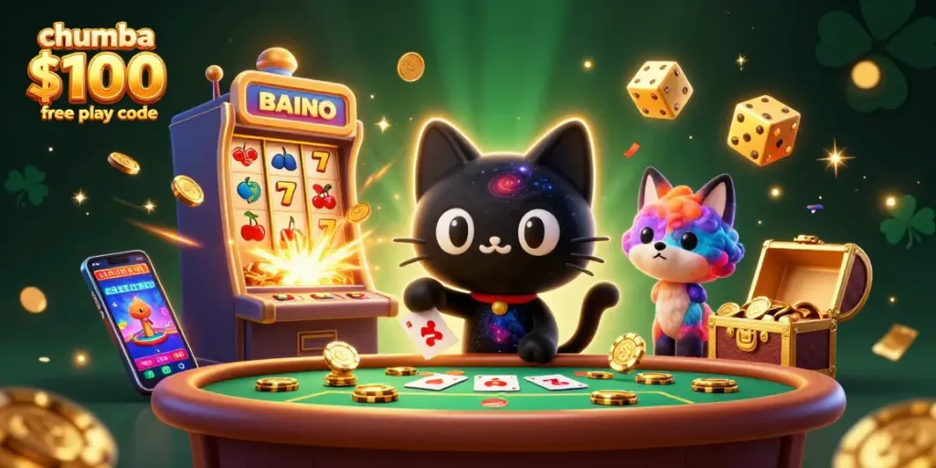 Engage with the chumba casino $100 free play code while exploring a vibrant cosmic casino scene filled with dazzling game elements.