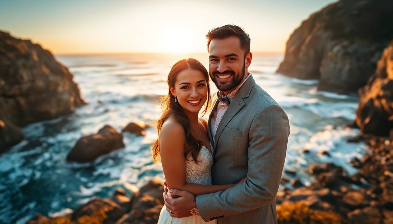 Capturing joyful moments of Big Sur wedding photography with a couple against stunning ocean scenery.