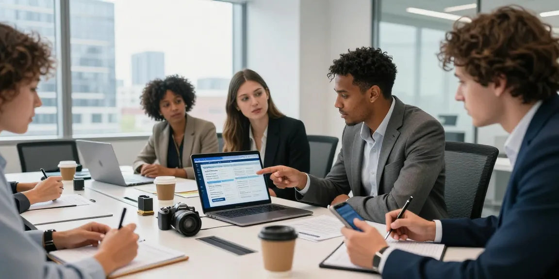 Analyzing corporate mobile plans UK in a modern office setting with a collaborative team.