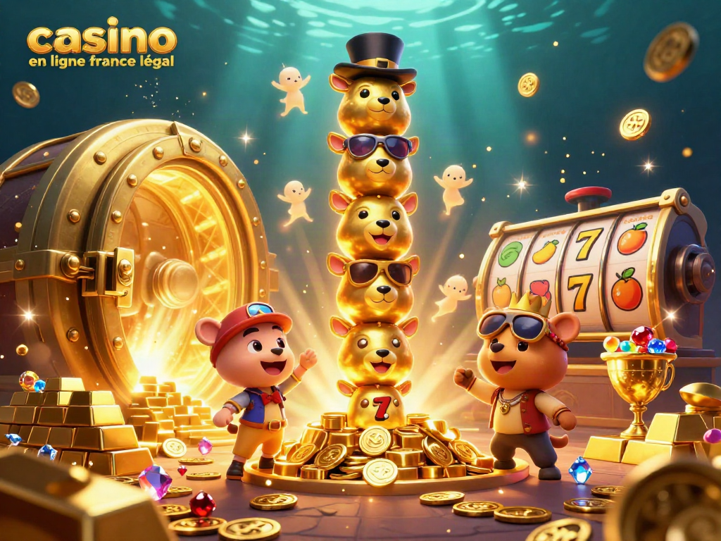 Explorez casino en ligne france légal avec un totem 3D entouré de trésors et de lumières éclatantes.