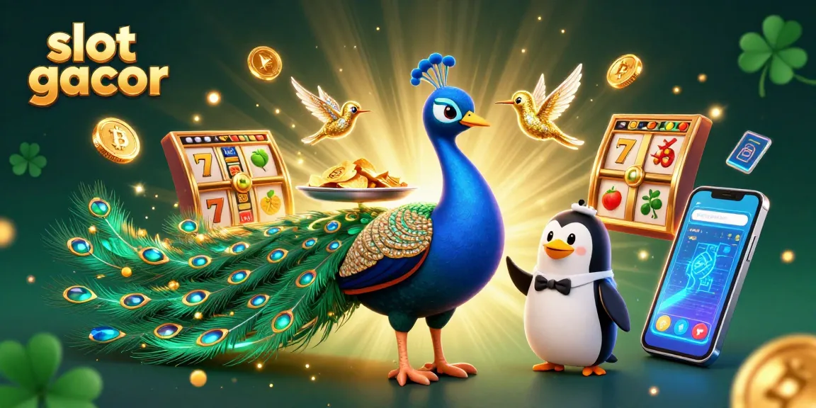 Meraih kemenangan di slot gacor dengan gambaran menawan burung merak kaya permata dan pengantar penguin.