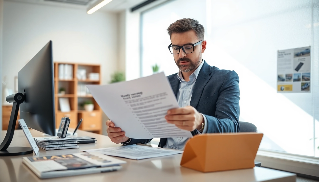 Reviewing warranty options with an expert led warranty company in a professional office.