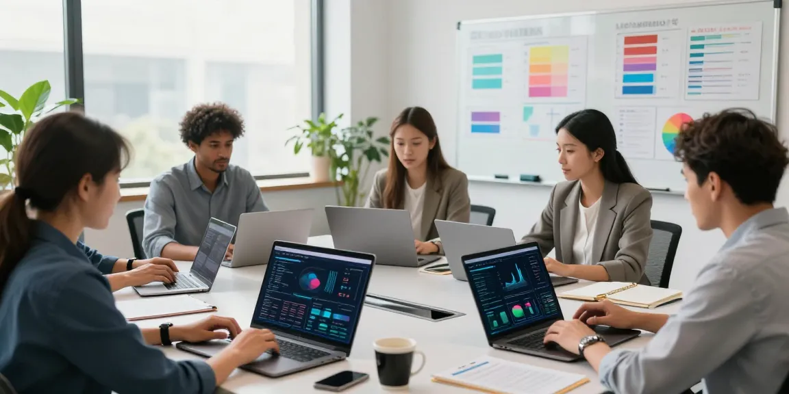 Collaboration on business data from Outscraper in a modern office setting.
