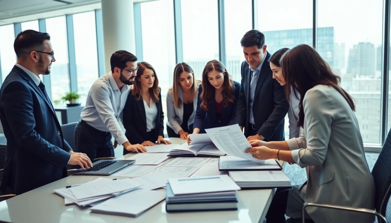 Team discussing strategies for FCPA/DCAA/Flowdown/ITAR/EAR compliance in a modern office.