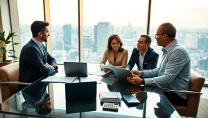 Engaging scene of tax planning and wealth management consultation illustrates financial guidance.