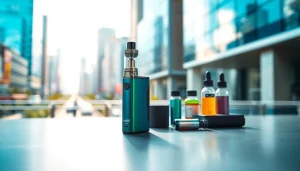 Vorzugsweise vozol präsentiert mit eleganten Vape-Zubehör und urbanem Hintergrund.