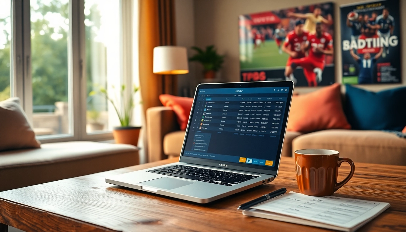 Engaging scene of the best sports betting sites Brazil showcased with a laptop and betting materials.