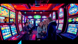 Engaging visual of players enjoying Situs kode4d with vibrant slot machines and an exciting atmosphere.