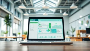 Engaging WhatsApp Business CRM interface shown on a laptop in a modern workspace.