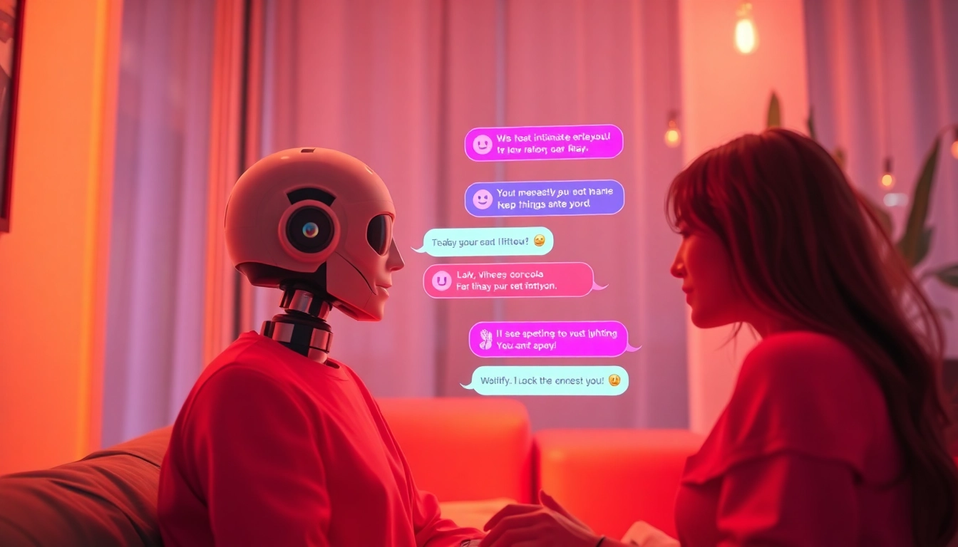 Engaging AI sexting conversation on a digital interface with playful chat bubbles and warm tones.
