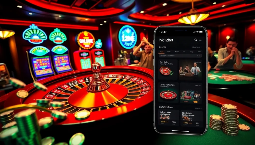 Engage in thrilling online gambling with ink vao 12bet on vibrant casino tables and slot machines.