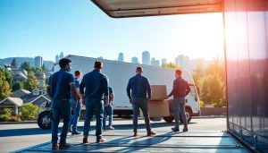 Movers showcasing teamwork while loading a truck, representing best movers in Vancouver.