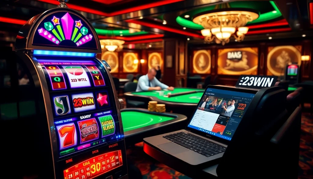 Experience the thrill of gaming at https://23win.hiphop/ with vibrant slot machines and a luxurious casino atmosphere.