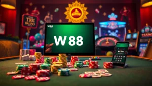 Experience high-stakes action with the W88 link displayed on an elegant online gaming interface, enhancing your casino adventure.
