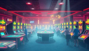 Jogadores se divertindo em uma casa de apostas regulamentada com mesas de cassino virtual.