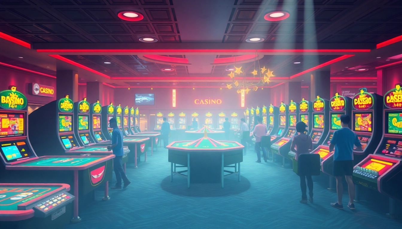 Jogadores se divertindo em uma casa de apostas regulamentada com mesas de cassino virtual.