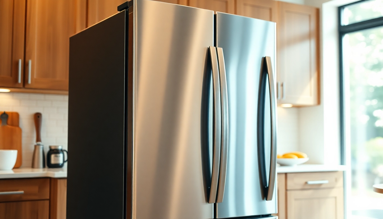 Showcase a modern refrigerator in a bright kitchen for enhanced appeal.