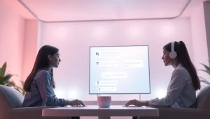 Engaging sex chat AI interaction in a modern virtual chat environment with animated characters.