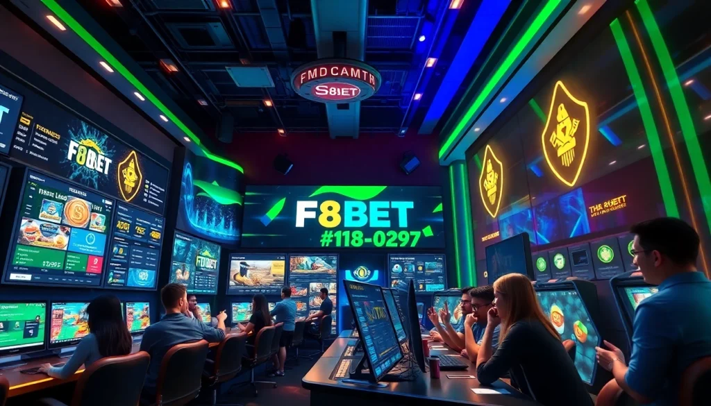 F8BET online gambling interface showcasing dynamic betting games and user engagement in a vibrant gaming studio.