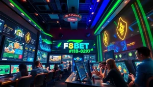 F8BET online gambling interface showcasing dynamic betting games and user engagement in a vibrant gaming studio.