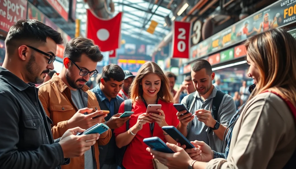 Engaged users exploring online sportsbooks Texas in a lively urban sports betting environment.