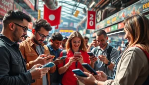 Engaged users exploring online sportsbooks Texas in a lively urban sports betting environment.