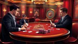 Experience excitement at the table with high-stakes poker at https://jun88buzz.info/, showcasing vibrant chips and cards.