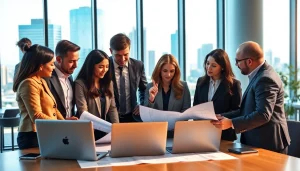 Business Consultants in Dubai collaborating in a modern office, showcasing professionalism and diversity.