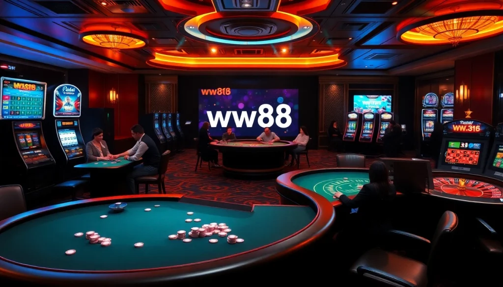 ww88 players enjoying a thrilling gaming experience at a vibrant casino.