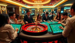 Experience the thrill of s88bet with a vibrant casino scene featuring roulette and poker tables.