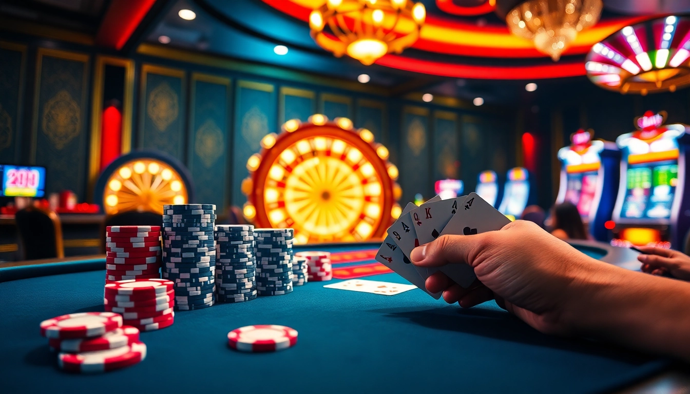 Experience the thrill of Gopay88 Daftar with vibrant poker action at a luxurious casino table.