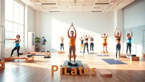 多様な参加者がさまざまなエクササイズを実践している、ピラティス おすすめを強調した魅力的なピラティススタジオの風景。