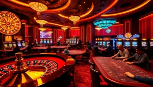 Experience thrilling gameplay at thabet with vibrant roulette tables and elegant casino ambiance.