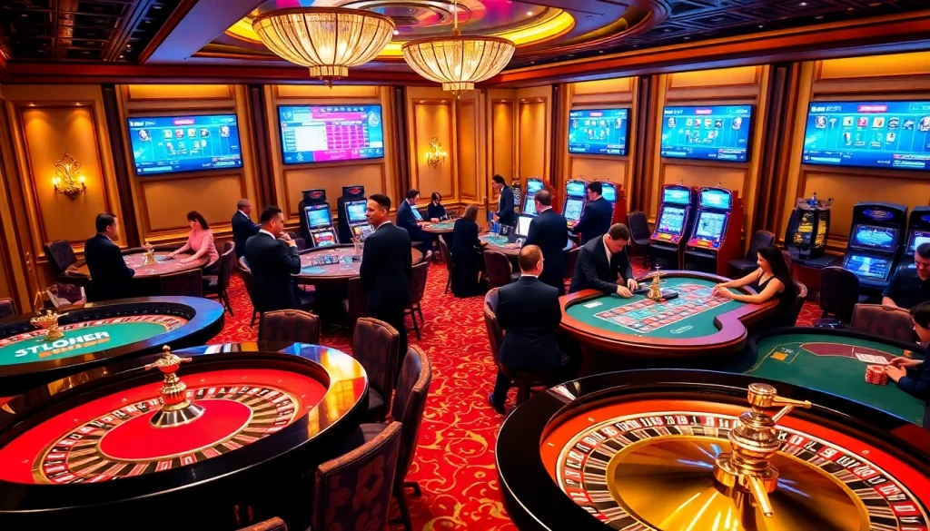 Players enjoying a luxurious gaming experience at go8.com casino, highlighting table games and excitement.