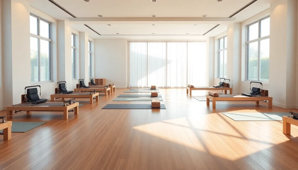 台東区の明るいピラティススタジオがリフォーマー機器を展示し、落ち着いた雰囲気を醸し出す。『ピラティス 台東区』愛好者向け