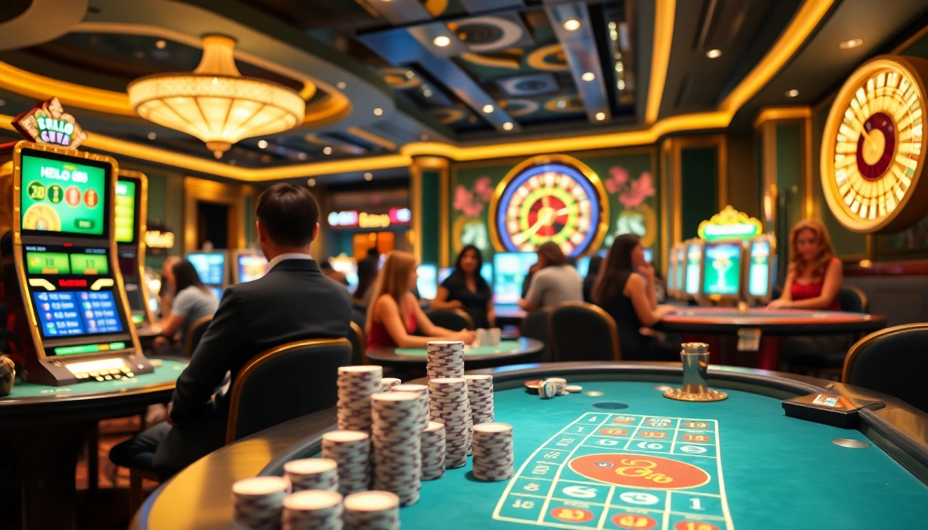 Experience winning moments at hello88 online casino with vibrant gaming tables and glowing slot machines.