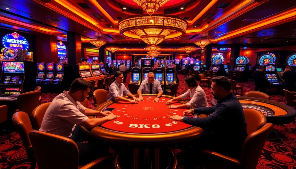 Playing poker at BK8's luxurious casino table surrounded by thrilling gaming elements.