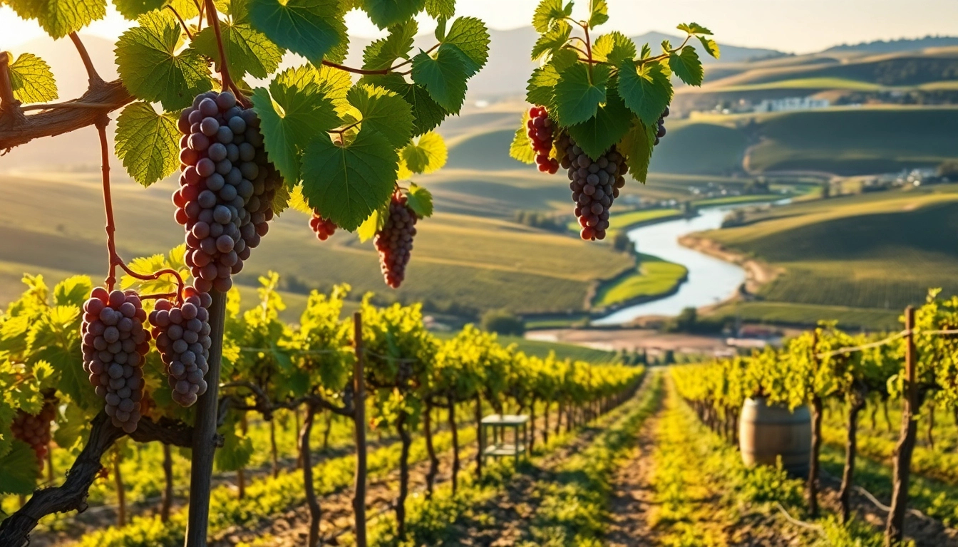 Experience the stunning vineyard views of Carksburg CA with vibrant grapevines under soft light.