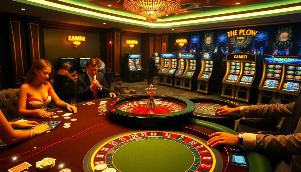 Exciting gameplay at an online casino featuring onicplay slot machines and poker tables.
