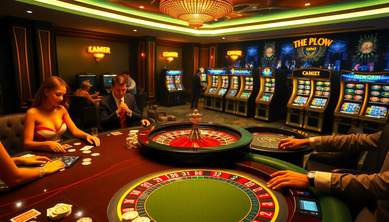 Exciting gameplay at an online casino featuring onicplay slot machines and poker tables.