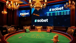 Engaging in a thrilling game at the casino table with link alternatif sbobet logo prominently displayed.