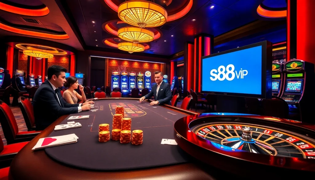 Players engaging in high-stakes poker at the s88vip casino, showcasing luxury and excitement.