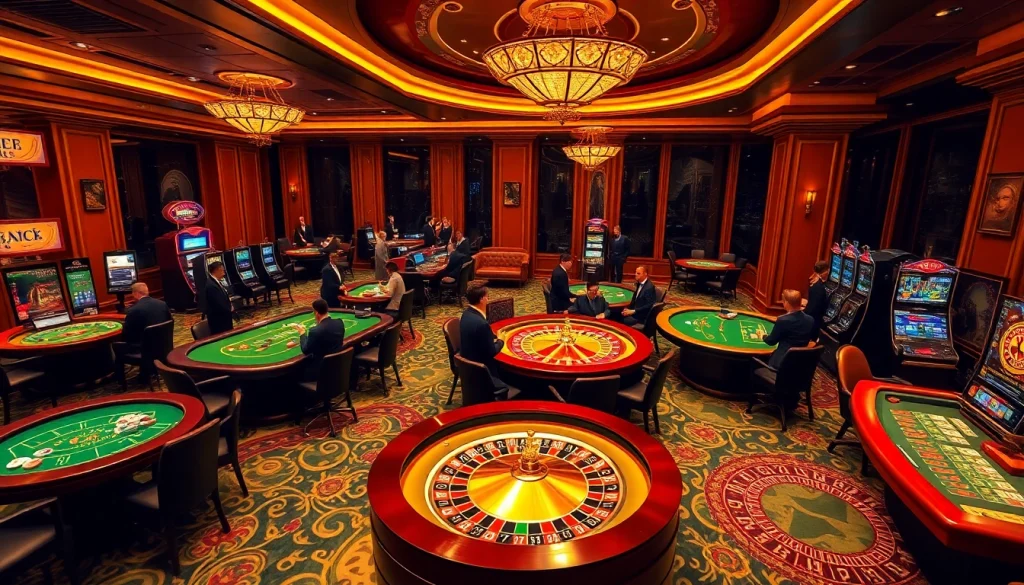 Experience the thrill of gaming at Go8, showcasing vibrant casino tables and slot machines.
