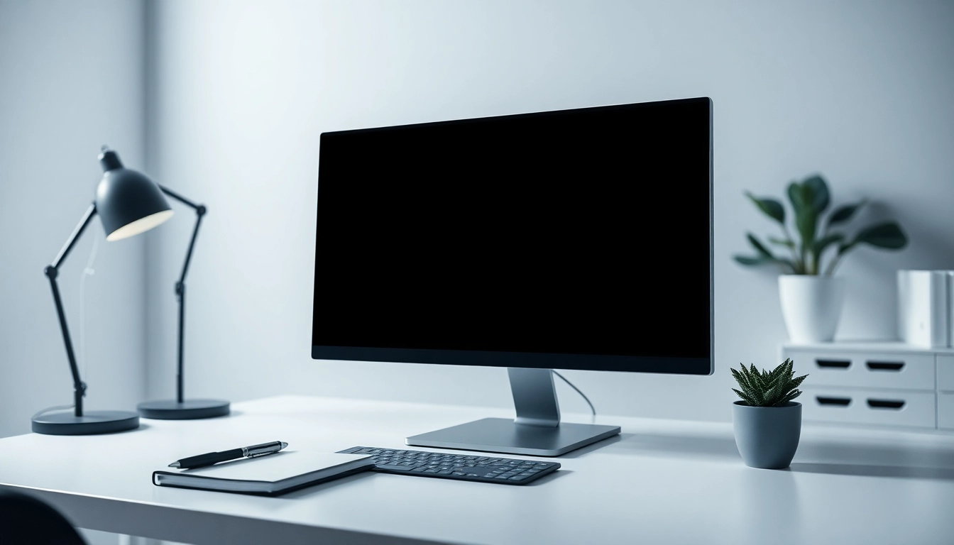 Full black screen on a modern monitor in a minimalist workspace for enhanced focus and concentration.